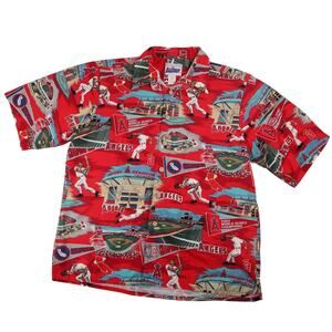 Vintage Reyn Spooner Anaheim Angels Baseball Print Hawaiian Shirt